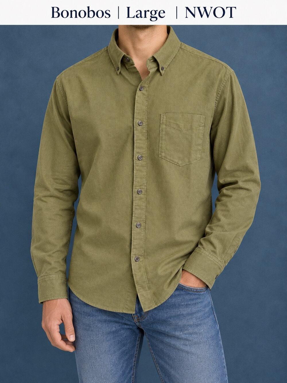 Bonobos Slim Fit Oxford Shirt Large Short Olive Green NWOT